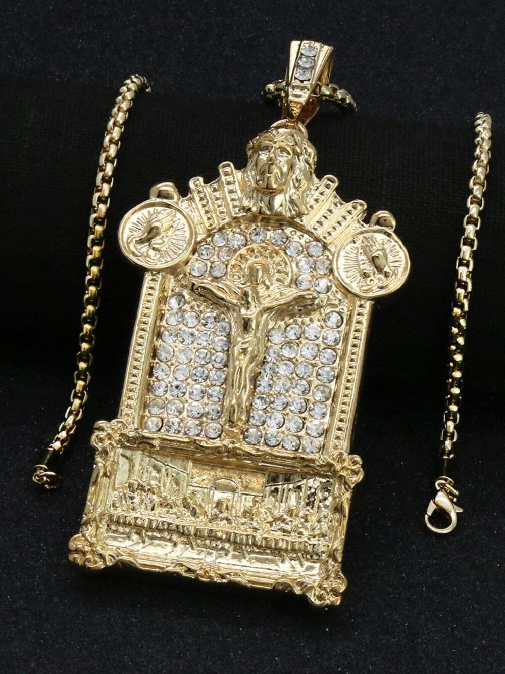 14K Plated Iced Out Last Supper Temple & 24” Box Chain